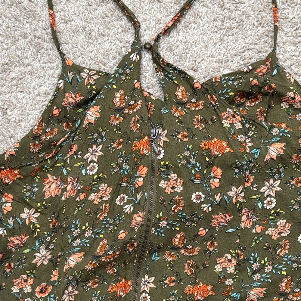 Xhilaration Olive Green Floral Tie-Front Midi Dress - Picture 9 of 9